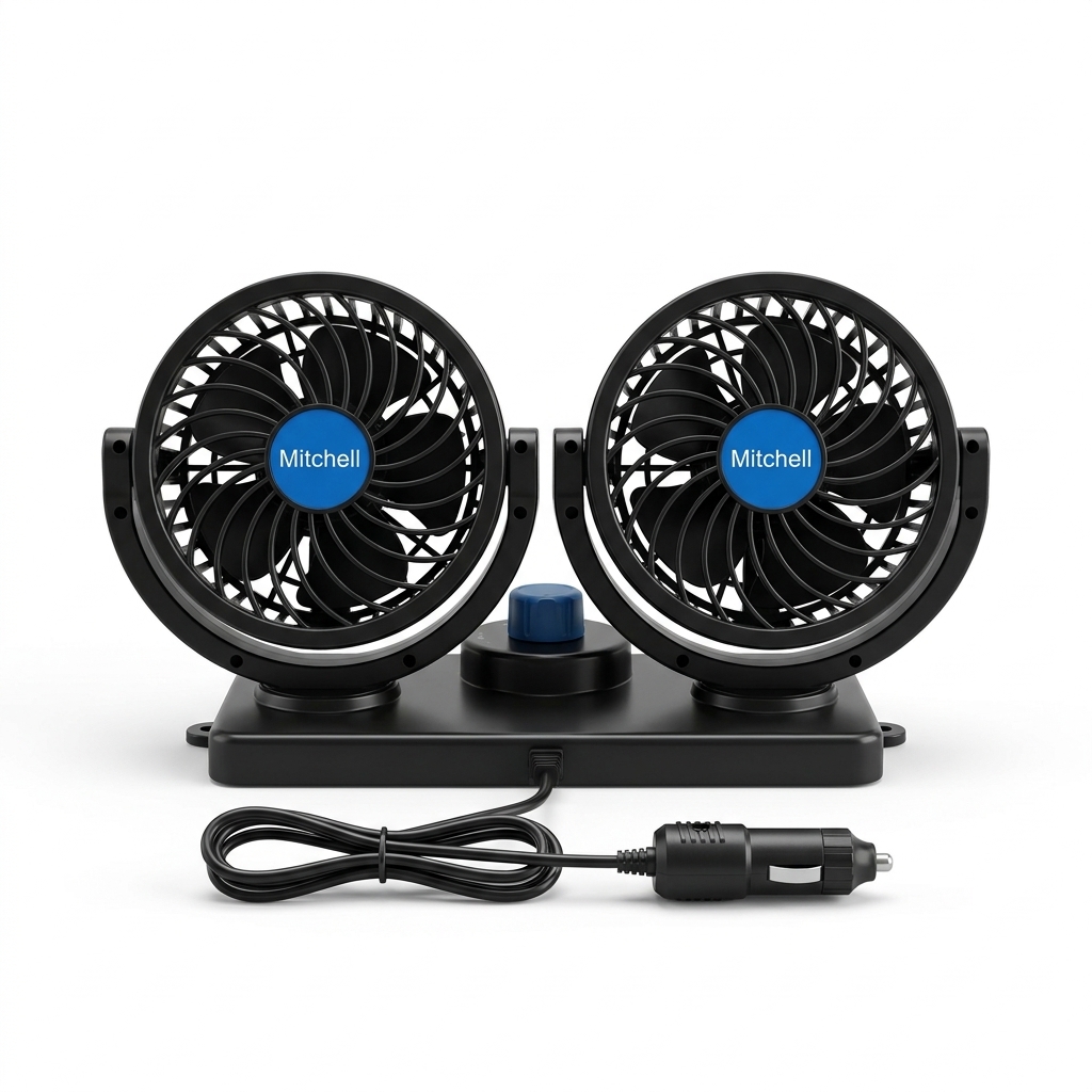 Dual Head 12V Car Fan – Adjustable Speed
